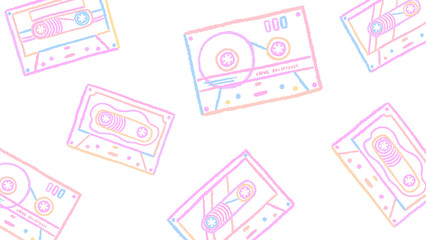 Cassette tape background Colorful and simple hand drawn line drawing illustration / カセットテープの背景 カラフルでシンプルな手描きの線画イラスト