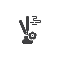 Incense sticks and flower vector icon