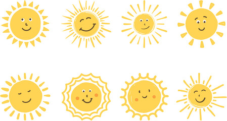 Cute hand drawn smiling suns