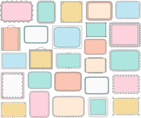 Set of colored hand drawn doodle frames, horizontal, vertical and square frames