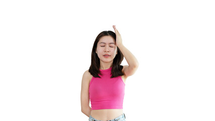 Stressed woman holding her temples with severe problems in her life, Family problems, Pressure from...
