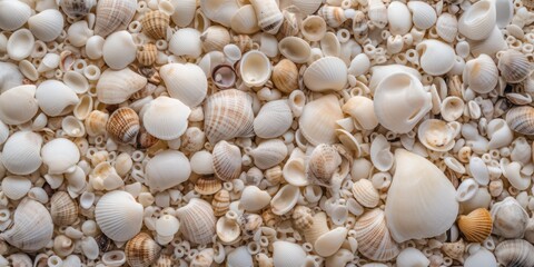 Fototapeta na wymiar Various white sea shells and corals on white background. Generative AI