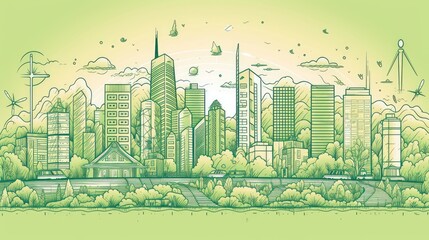 Sustainable green city with alternative and ecologic power. Generative AI