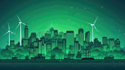 Fototapeta na wymiar Sustainable green city with alternative and ecologic power. Generative AI