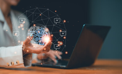 Futuristic technology transformation. Chatbot Chat with AI, Artificial Intelligence. man using...