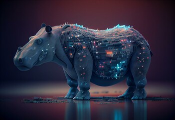 Hippo Futuristic Computer Coder Generative AI