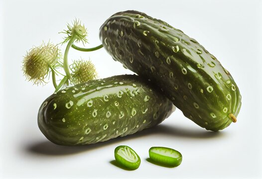small pickled cucumbers isolated on white background. Generative AI