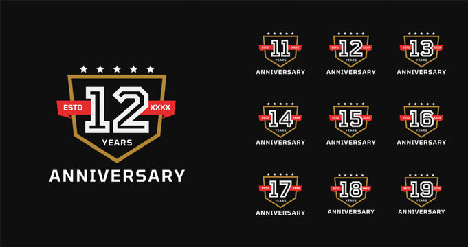 Set of anniversary logo with vintage and emblem concept. Birthday number template for sport or game