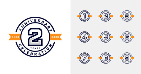 Set of badge anniversary logo for celebration. Birthday symbol with strong and circle concept