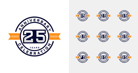 Set of badge anniversary logo for celebration. Birthday symbol with strong and circle concept