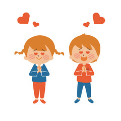 目がハートになる男の子と女の子　イラスト素材