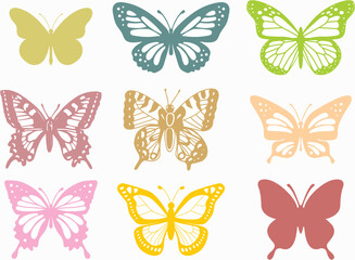 Naklejka na ściany i meble Set of realistic colorful butterflies. Collection of vintage elegant icons of butterflies. Editable vector, easy to change color or size. Beauty symbol. eps 10.