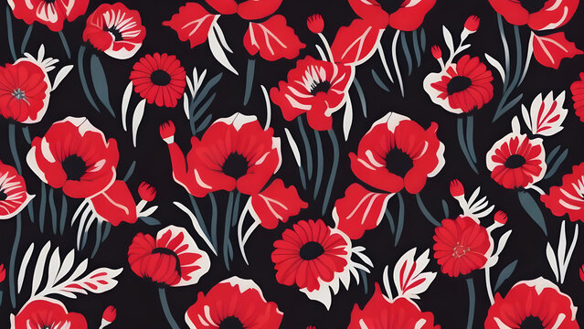 simple seamless watercolor red flowers black background themed pattern, seamless floral pattern, seamless floral background, seamless pattern with flowers, seamless pattern with red flowers