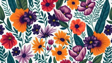 vector watercolor colorful flowers pattern, seamless floral pattern, seamless pattern with flowers, seamless pattern with red flowers, seamless floral background