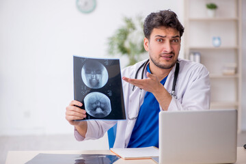 Young male doctor radiologist working in the clinic
