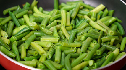 Green beans. Healthy nutrition. Frozen beans vitamins. Selective focus.