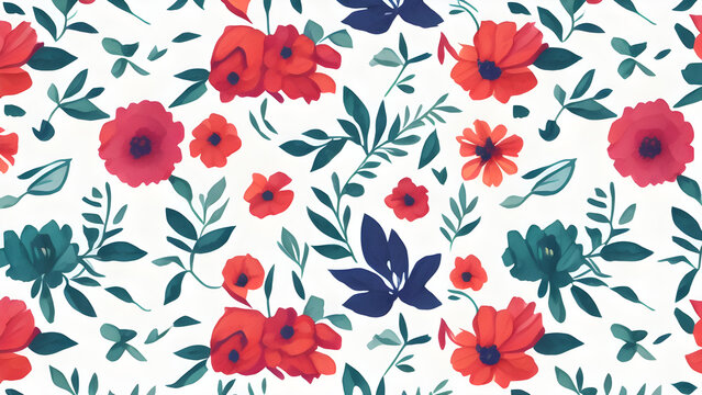 simple colorful flowers pattern, seamless floral pattern, seamless pattern with flowers, seamless pattern with red flowers © Ameer