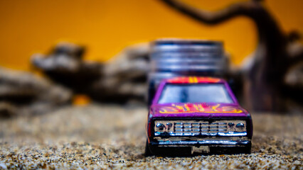 minahasa, Indonesia : January 2023, Toy car carrying coins