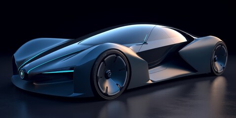 Plakat A futuristic EV concept car featuring aerodynamic design and innovative renewable energy technologies | generative AI