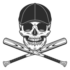 Skull in gangster gatsby tweed hat flat cap with baseball bat vector illustration