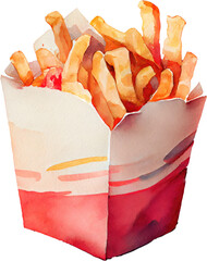 French Fries Food Watercolor Illustatrion. Generative AI