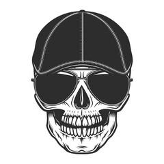 Skull in sunglasses and gangcter gatsby tweed hat flat cap vintage vector illustration