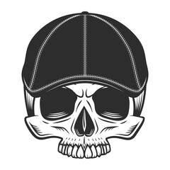 Skull without jaw in gangcter gatsby tweed hat flat cap vector vintage illustration