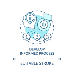 Develop informed process turquoise concept icon. Causal research benefit abstract idea thin line illustration. Isolated outline drawing. Editable stroke. Arial, Myriad Pro-Bold fonts used