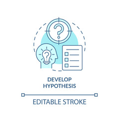 Develop hypothesis turquoise concept icon. Find goal. How to conduct causal research abstract idea thin line illustration. Isolated outline drawing. Editable stroke. Arial, Myriad Pro-Bold fonts used - obrazy, fototapety, plakaty