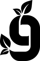 letter 9 eco concept includes leaves icon