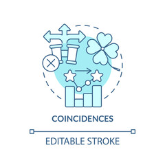 Coincidences turquoise concept icon. Accidental results. Causal research disadvantage abstract idea thin line illustration. Isolated outline drawing. Editable stroke. Arial, Myriad Pro-Bold fonts used