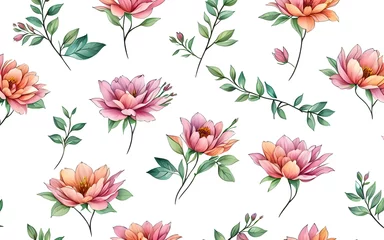 Tuinposter simple colorful flowers pattern with white background, rose pattern, pink flowers pattern, seamless floral pattern, seamless pattern with flowers, seamless pattern with pink flowers © Ameer