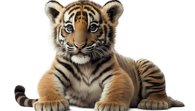 Baby Tiger Sitting, Transparent Background	