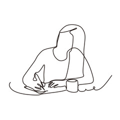 continuous line woman is writing