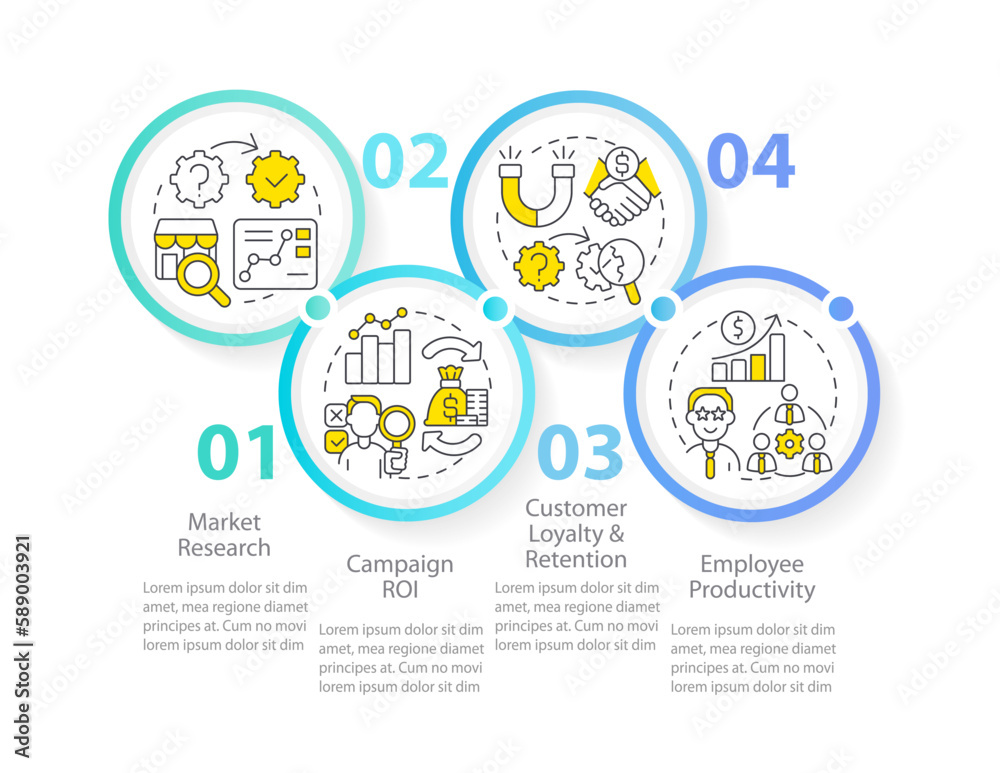 Poster causal research examples infographic template. marketing. data visualization with 4 steps. editable 
