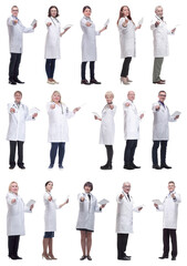 group of doctors with clipboard isolated on white