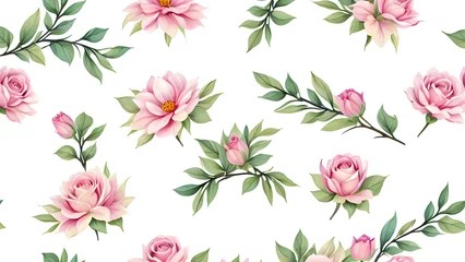 Tuinposter vector watercolor colorful flowers pattern with white background, rose pattern, pink flowers pattern, seamless floral pattern, seamless pattern with flowers, seamless pattern with pink flowers © Ameer