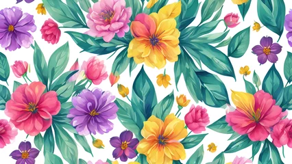Poster vector watercolor colorful flowers pattern, seamless floral pattern, seamless pattern, seamless pattern with flowers, seamless pattern with roses, seamless floral background © Ameer