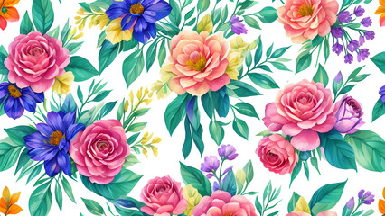 vector watercolor colorful flowers pattern, seamless floral pattern, seamless pattern with tulips, seamless pattern with flowers, seamless pattern with roses, seamless floral background