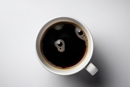 Cup of coffee on white background, top view with copy space, Generative Ai