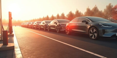 A network of high-speed electric vehicle charging stations along a scenic highway | generative AI
