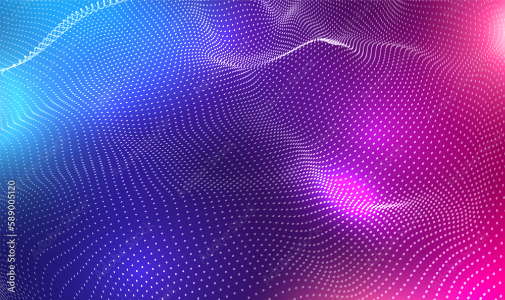 Fototapete 3d abstract sci-fi user interface concept with gradient dots and lines. 3d wave point fractal grid infographic science futuristic audio visualization. Cyber data technology and science. Vector EPS10.