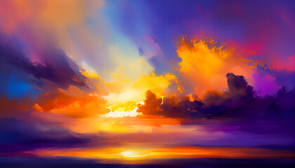 Fototapeta premium Generative AI, Dawn's Embrace: An Abstract Sunrise of Vibrant Cloud Shapes