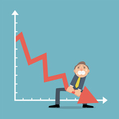 character businessman pushing the arrow up. Business crisis concept, illustration vector cartoon