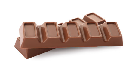 Delicious sweet chocolate bars on white background