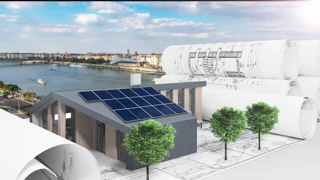 Entwurf einer modernen &ouml;ffenltichen Verwaltungsgeb&auml;ue f&uuml;r (Stadthaus, Kultureinrichtung) - 3D Visualisierung mit Video-Hintergrund