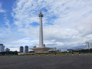 Fototapeta na wymiar The National Monument of Indonesia or Monas is a memorial monument erected to commemorate the struggle of the Indonesian people