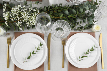 Stylish elegant table setting for festive dinner, flat lay