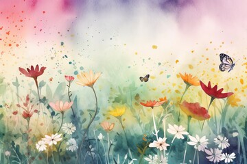 watercolor painting of spring meadow