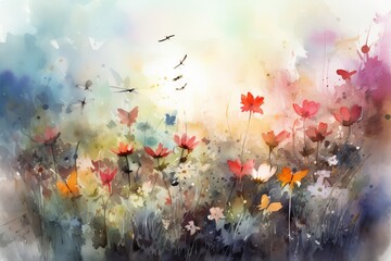 Obraz na płótnie Canvas watercolor painting of spring meadow
